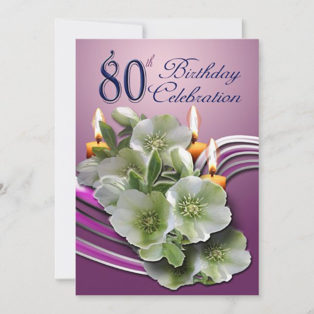 80th Birthday Party Invitation - Hellebores (Front)