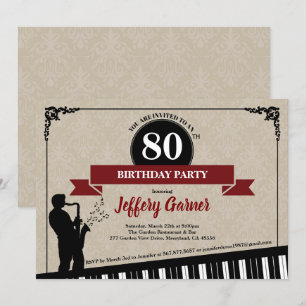 80th birthday party invitation Jazz music theme