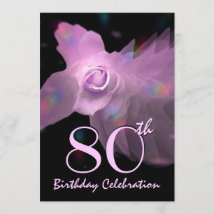 80th Birthday Party Invitation PINK Butterfly Rose