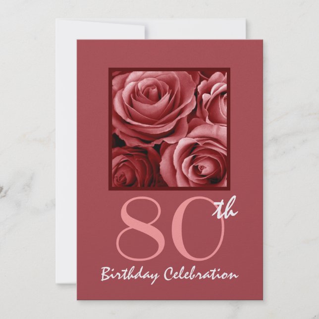 80th Birthday Party Invitation Red Roses (Front)