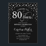 80th Birthday Party Invitation - Silver Black<br><div class="desc">80th Birthday Party Invitation.
Elegant design with faux glitter silver and black. Cheers to 80 Years! Message me if you need further customization.</div>