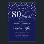 80th Birthday Party Invitation - Silver Navy Blue<br><div class="desc">80th Birthday Party Invitation.
Elegant design with faux glitter silver and navy blue. Cheers to 80 Years! Message me if you need further customization.</div>