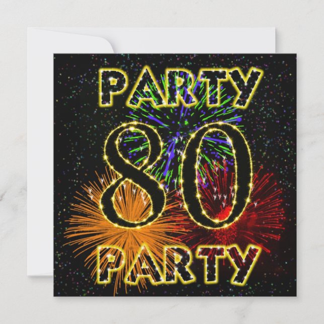 80th birthday party invitation with fireworks (Front)