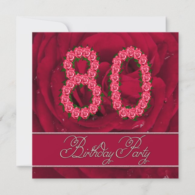 80th birthday party invitation with roses (Front)