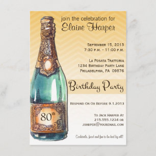 80th Birthday Party Invite in Gold Chevron Ombre