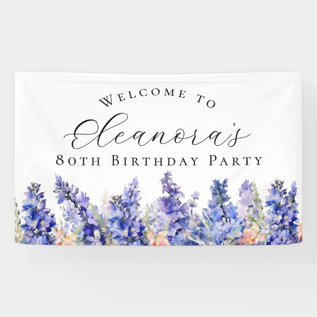 80th Birthday Party July Birth Flower Welcome Banner (Horizontal)