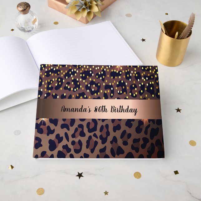 80th Birthday Party Leopard Guest Book (Front Open)