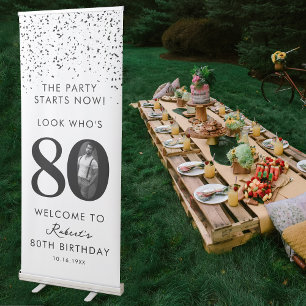 80th Birthday Party Look Who's 80 Modern Photo Retractable Banner