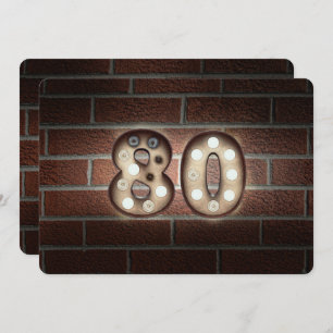 80th Birthday Party-marquee lights on brick Invitation