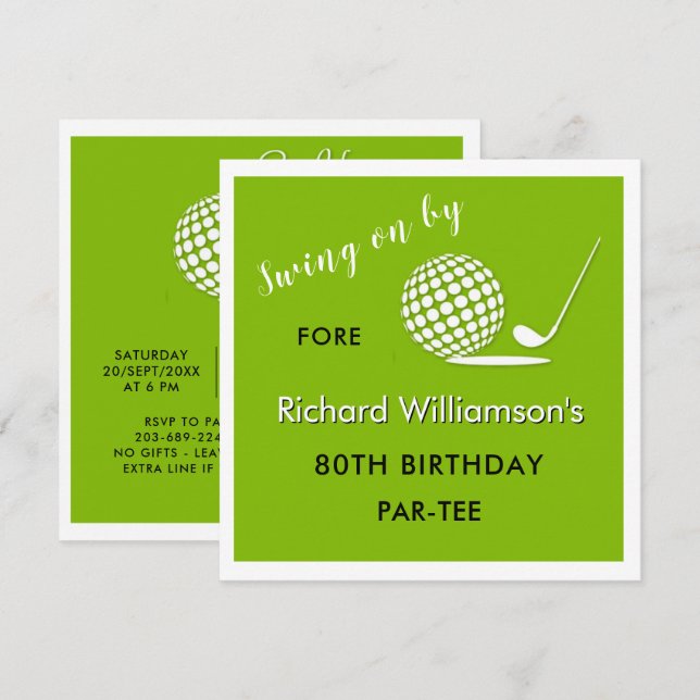 80th Birthday Party Men's Golf Theme Invitation (Front/Back)