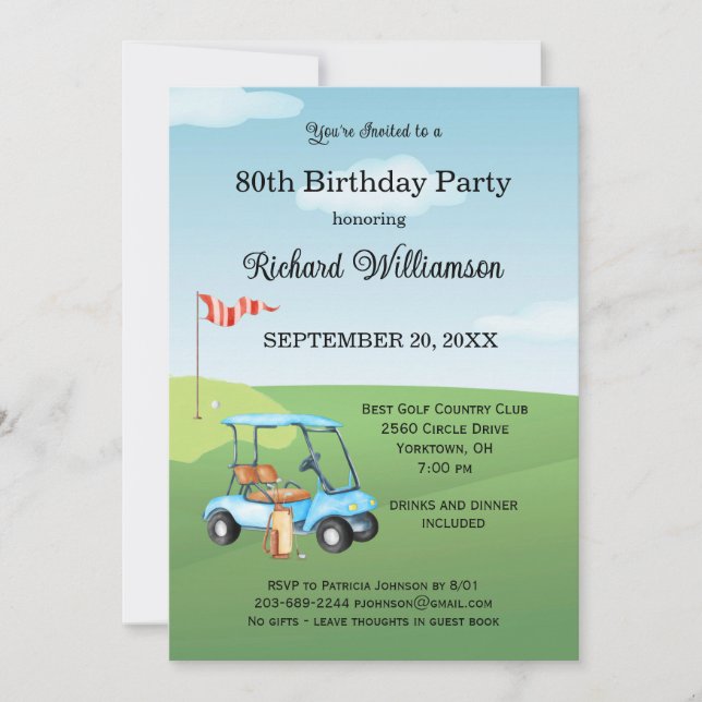 80th Birthday Party Men's Golf Theme Party   Invitation (Front)
