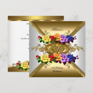 80th Birthday Party Multi Colour Gold Roses Invitation