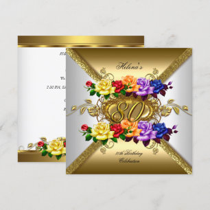 80th Birthday Party Multi Colour Gold Roses Invitation
