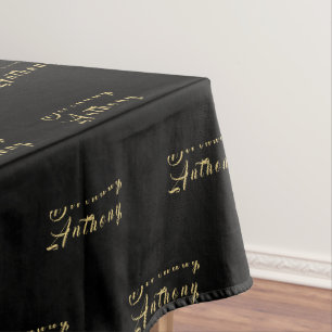 80th Birthday Party Name Black Modern Pattern Tablecloth
