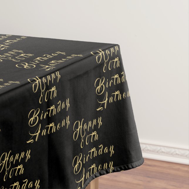 80th Birthday Party Name Black Modern Pattern Tablecloth (In Situ)