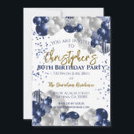 80th Birthday Party Navy Balloons Invitation<br><div class="desc">A gorgeous 80th birthday party or celebration invitation.
A fabulous navy blue and silver balloons design with lots of space for your party details - perfect to announce a celebration for an eightieth party. Stylish flat card invitation.</div>