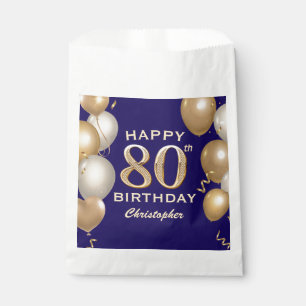 80th Birthday Party Navy Blue and Gold Balloons Favour Bags