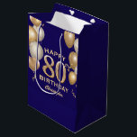 80th Birthday Party Navy Blue and Gold Balloons Medium Gift Bag<br><div class="desc">80th Birthday Party Navy Blue and Gold Balloons and Confetti Gift Bag. For further customisation,  please click the "Customise it" button and use our design tool to modify this template.</div>