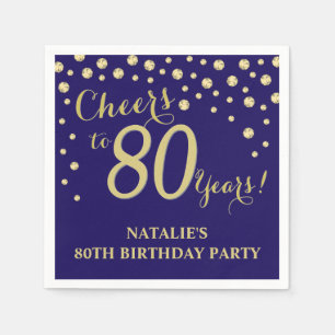 80th Birthday Party Navy Blue and Gold Diamond Napkin