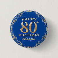 80th Birthday Party Navy Blue and Gold Glitter