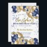 80th Birthday Party Navy Gold Balloons Invitation<br><div class="desc">A gorgeous 80th birthday party or celebration invitation.
A fabulous navy blue and gold balloons design with lots of space for your party details - perfect to announce a celebration for an eightieth party. Stylish flat card invitation.</div>
