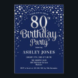 80th Birthday Party - Navy & Silver Invitation<br><div class="desc">80th Birthday Party Invitation.
Elegant design in dark navy blue and faux glitter silver. Features stylish script font and confetti. Message me if you need custom age.</div>