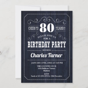 80th Birthday Party - Navy Wood Pattern Invitation