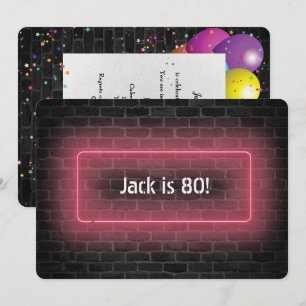 80th Birthday Party Neon sign on wall Invitation