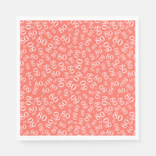 80th Birthday Party Number Pattern Coral/White Napkin
