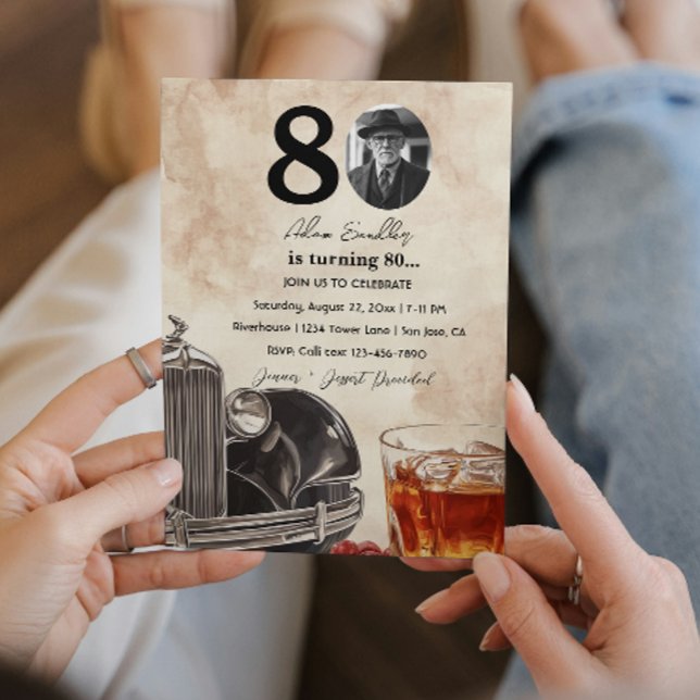 80th Birthday Party | Old Timer Car & Whiskey  Invitation (Creator Uploaded)