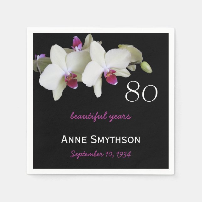 80th Birthday Party Orchid Paper Napkins (Front)