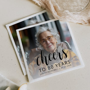 80th Birthday Party Photo Black Script Cheers Napkin