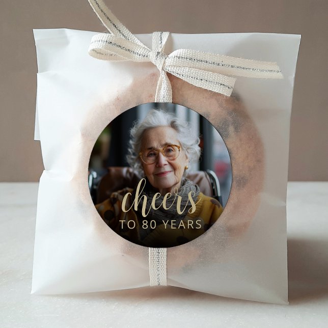 80th Birthday Party Photo Cheers Classic Round Sticker (Creator Uploaded)