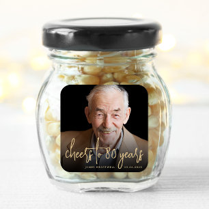80th Birthday Party Photo Cheers Gold Script Square Sticker