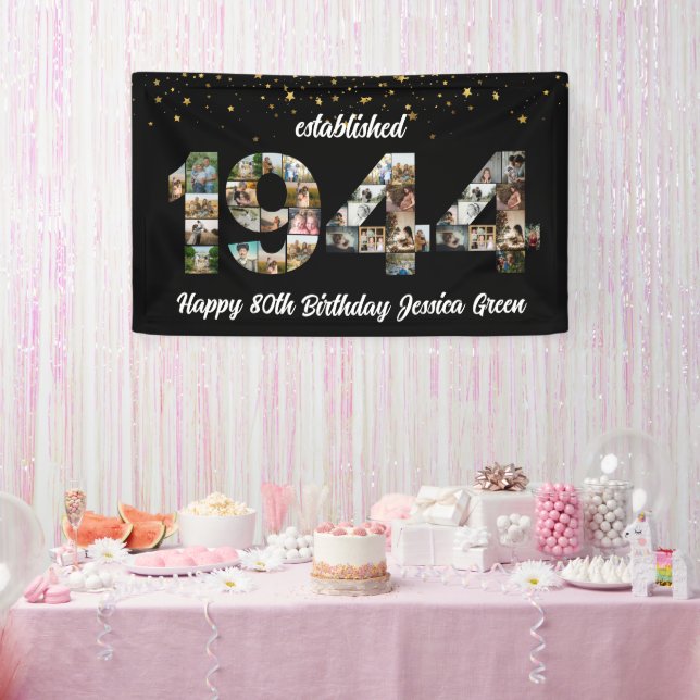 80th Birthday party Photo Collage Established 1944 Banner (Party)