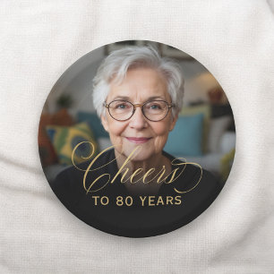 80th Birthday Party Photo Gold Script Cheers  Paper Plate