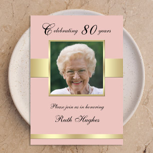 80th Birthday Party Photo Rose Gold Invitation