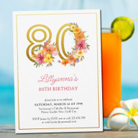 80th Birthday Party Pretty Floral Gold Number 80 I