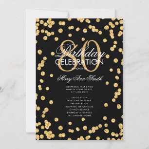 80th Birthday Party Program Gold Glitter w/ Menu Invitation