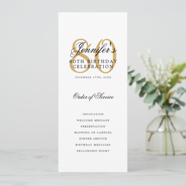 80th Birthday Party Program Gold Thank You Invitation (Standing Front)