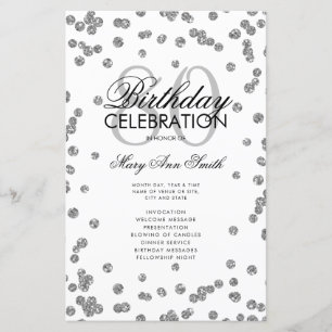 80th Birthday Party Program Silver Glitter Menu
