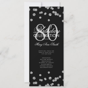 80th Birthday Party Program Silver Glitter Menu Invitation