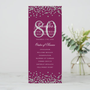 80th Birthday Party Program Thanks Silver Magenta Invitation