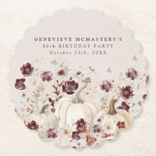 80th Birthday Party Pumpkin Wildflower Custom Paper Coaster