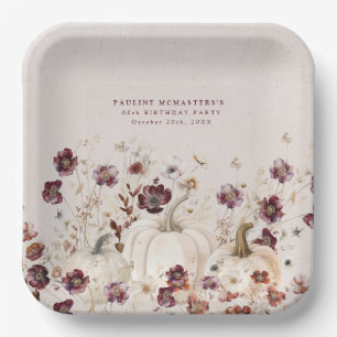 80th Birthday Party Pumpkin Wildflower Custom Paper Plate