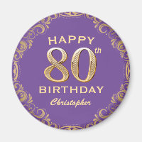 80th Birthday Party Purple and Gold Glitter Frame