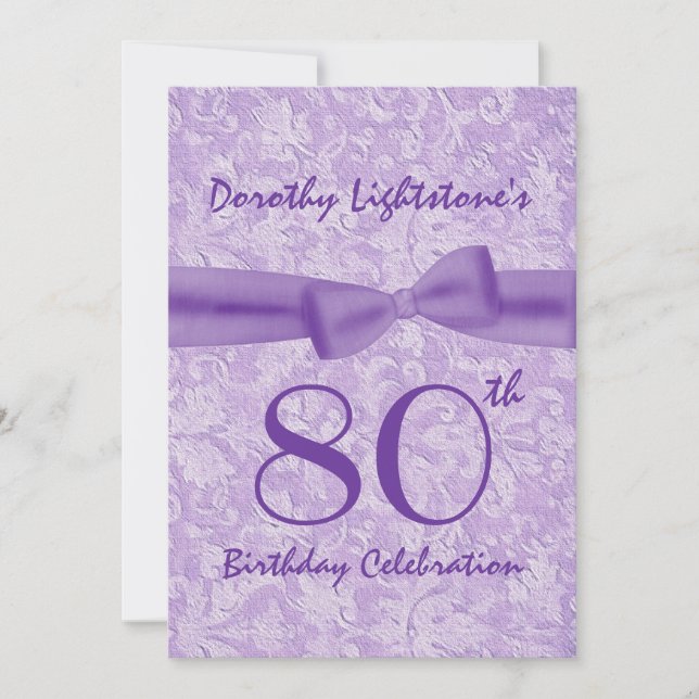 80th Birthday Party Purple Bow M454 Invitation (Front)