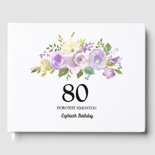 80th Birthday Party Purple Floral Guest Book