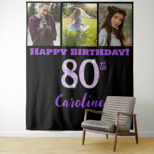 80th Birthday Party, Purple Glitter & 3 photos Tapestry