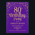 80th Birthday Party - Purple & Gold Invitation<br><div class="desc">80th Birthday Party Invitation.
Elegant design in royal purple and faux glitter gold. Features stylish script font and confetti. Message me if you need custom age.</div>